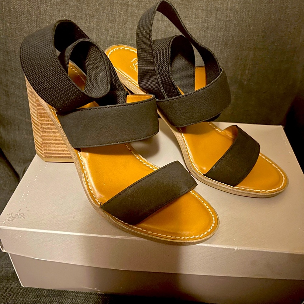 Franco Sarto Leather Heeled Sandals - Black